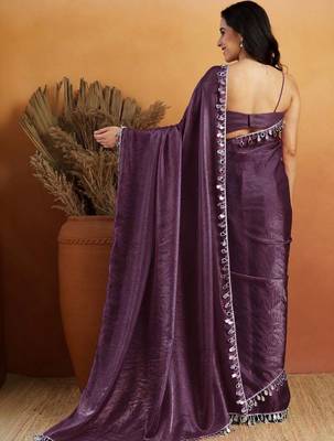 Purple plain tissue festive wear saree with blouse piece 3