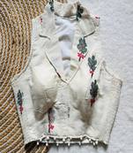 Off white printed cotton designer sleeveless readymade saree blouse for women festive ethnic wear