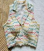 Off white multicolor embroidered cotton designer sleeveless readymade saree blouse for women festive wear