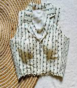Off white geometric embroidered cotton designer sleeveless readymade saree blouse for women festive wear