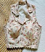 Off white printed cotton designer sleeveless readymade saree blouse for women party festive wear