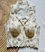 Off white sequin embroidered cotton designer sleeveless readymade saree blouse for women festive wear