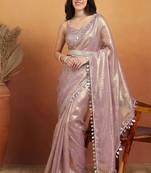 Lavender plain silk blend party wear saree with blouse piece