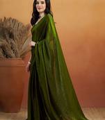 Green plain tissue festive wear saree with blouse piece