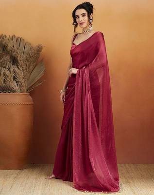 Red plain tissue festive wear saree with blouse piece 1