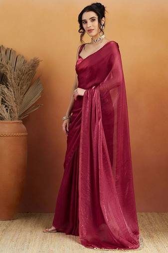 Red plain tissue festive wear saree with blouse piece