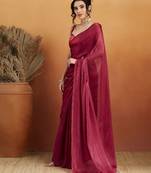 Red plain tissue festive wear saree with blouse piece