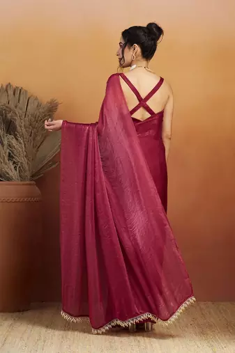 Red plain tissue festive wear saree with blouse piece