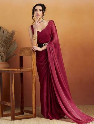 Red plain tissue festive wear saree with blouse piece 3