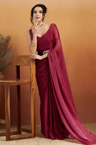 Red plain tissue festive wear saree with blouse piece