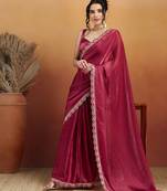 Red plain tissue festive wear saree with blouse piece