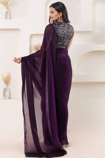 Purple plain tissue festive wear saree with blouse piece