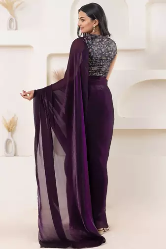 Purple plain tissue festive wear saree with blouse piece