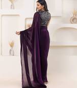 Purple plain tissue festive wear saree with blouse piece