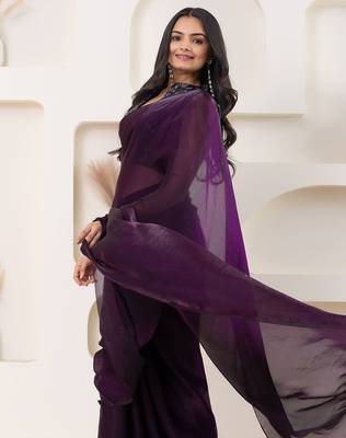 Purple plain tissue festive wear saree with blouse piece 3