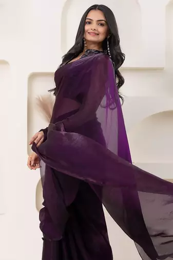 Purple plain tissue festive wear saree with blouse piece