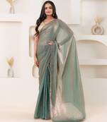 Blue plain tissue festive wear saree with blouse piece
