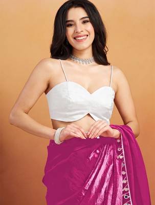 Magenta plain satin designer saree with blouse piece 5