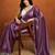 Purple plain satin designer saree with blouse piece