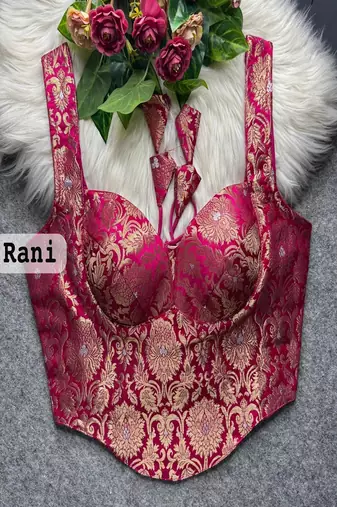Rani zari woven jacquard silk designer readymade saree blouse for women wedding party wear