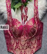 Rani zari woven jacquard silk designer readymade saree blouse for women wedding party wear