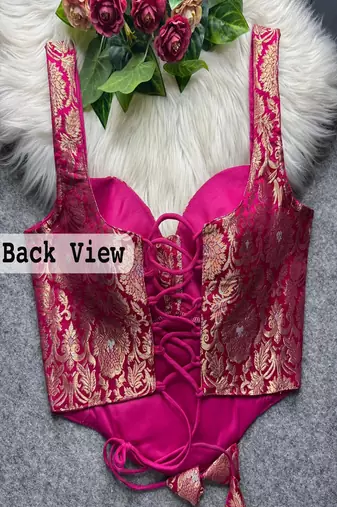 Rani zari woven jacquard silk designer readymade saree blouse for women wedding party wear