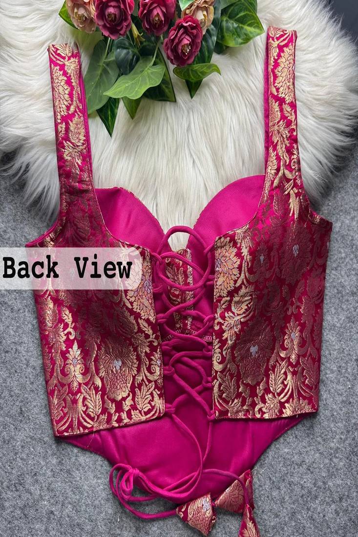 Rani zari woven jacquard silk designer readymade saree blouse for women wedding party wear