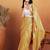 Yellow plain satin designer saree with blouse piece