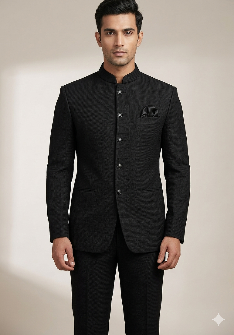 Black color knitted jodhpuri for men | premium designer bandhgala ethnic wear
