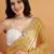 Yellow plain satin designer saree with blouse piece