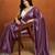 Purple plain satin designer saree with blouse piece
