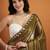 Olive plain satin designer saree with blouse piece