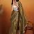 Olive plain satin designer saree with blouse piece