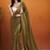 Olive plain satin designer saree with blouse piece
