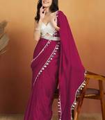 Magenta plain satin designer saree with blouse piece