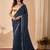 Navy blue embroidered georgette party wear saree with blouse piece