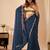 Navy blue embroidered georgette party wear saree with blouse piece