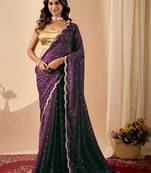 Purple embroidered georgette party wear saree with blouse piece