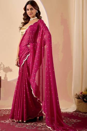 Magenta elegant printed georgette saree with blouse piece