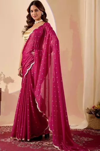 Magenta elegant printed georgette saree with blouse piece