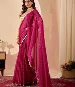 Magenta elegant printed georgette saree with blouse piece