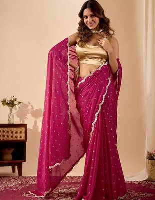 Magenta elegant printed georgette saree with blouse piece 2
