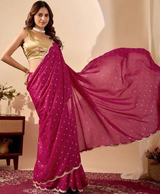 Magenta elegant printed georgette saree with blouse piece 5