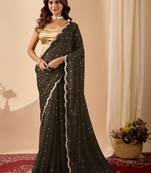 Black embroidered georgette party wear saree with blouse piece
