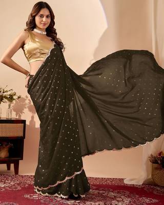 Black embroidered georgette party wear saree with blouse piece 4