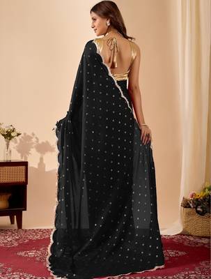Black embroidered georgette party wear saree with blouse piece 4