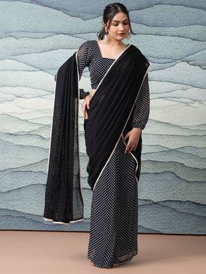 Black elegant printed georgette saree with blouse piece 1