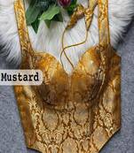 Mustard zari woven jacquard silk designer readymade saree blouse for women wedding party wear