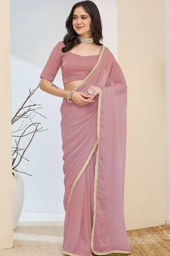 Rose plain silk blend party wear saree with blouse piece