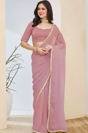Rose plain silk blend party wear saree with blouse piece
